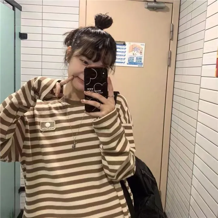 2023Spring%20and%20Autumn%20New%20Korean%20Style%20Loose%20CasualinsStriped%20Long%20SleeveTT-shirt%20Girls'%20Design%20Sense%20Niche%20Clothes%20-%20Image%206