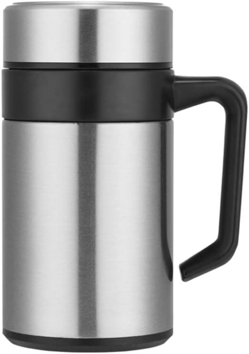 Stainless Steel Travel Mug with Handle, 400 ML Leakproof Double Wall Vacuum Insulated Thermal Water Bottle, 12 Hour Heat Retention, 24 Hour Cold Retention for Tea, Water, and Coffee (Silver)