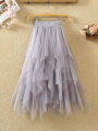 Women irregular Tulle Skirts Fashion Elastic High Waist Mesh Tutu Skirt Pleated Long Skirts Midi Skirt Saias Faldas Jupe Femmle. 