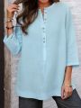 Whimsical White: Casual Tunic with Buttons and O-Neck. 