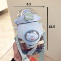 Water Bottle Drinking Sports Bottles Plastic Cup with Straw BPA Free Cute Bear Student Couple Plastic Cup for School Kids Girls. 