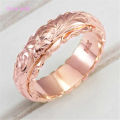 Wish new 14k yellow gold-plated suspended engraved rose flower ring European and American cross-border jewelry tail ring women.