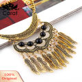 Carat Women Vintage Leaves Tassels Pendant Choker Necklace Hook Earrings Jewelry Set. 