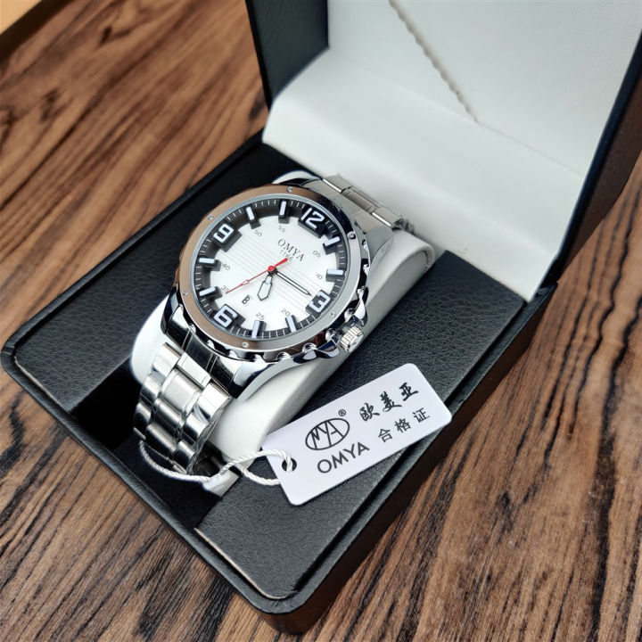 OMYA Waterproof Men's Watch Stainless Steel Strap Calendar Men's Quartz Watch Cross Border Belt Watch Wholesale