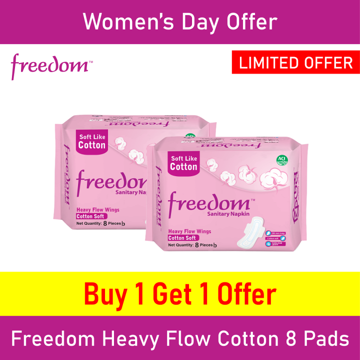 Freedom Sanitary Napkin Heavy Flow Cotton 8 pads (Buy 1 Get 1)