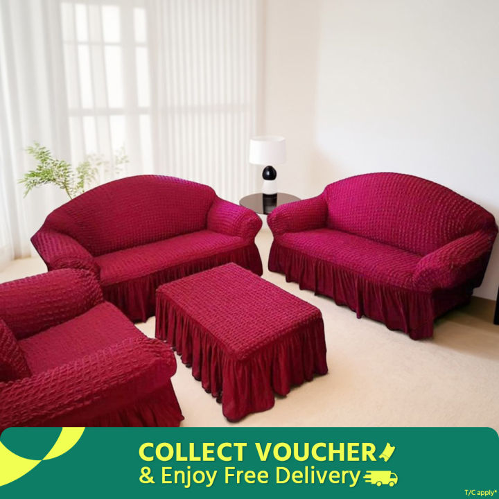 2+2+1 Seater Turkish Spandex Elastic Sofa Cover maroon colour