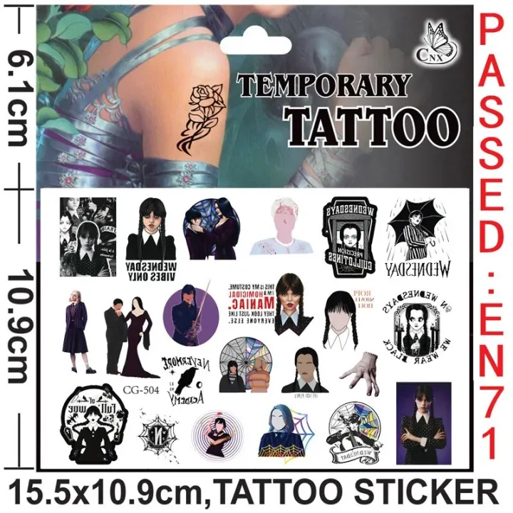 2023%20New%20Tv%20Series%20Wednesday%20Addams%20Movie%20Tattoo%20Stickers%20Movie%20Art%20Sticker%20For%20Women%20Girls%20Role%20Play%20Fun%20For%20Kid%20Toy%20-%20Image%205