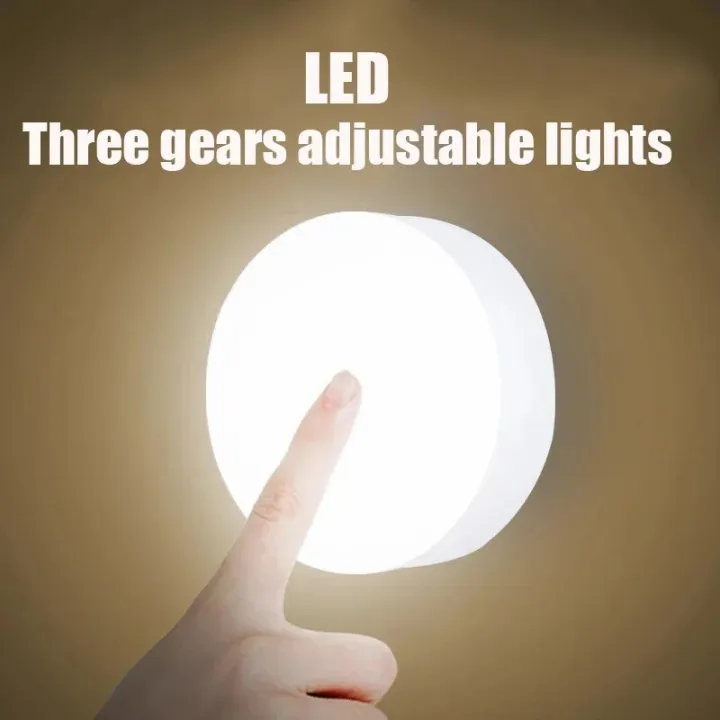 LED Touch Sensor Night Lights Flashlight Magnetic Base Wall Light USB Rechargeable Round Portable Dimming Soft Light Night Light