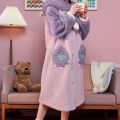 Winter star with the same cute purple little monster velvet thickened and lengthened warm bathrobe pajama pants loungewear. 