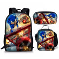 Amazon New Sonic Backpack Sonic2 Student School Bag Children's Meal Bag Pencil Case Three-Piece Set Manufacturers Wholesale. 
