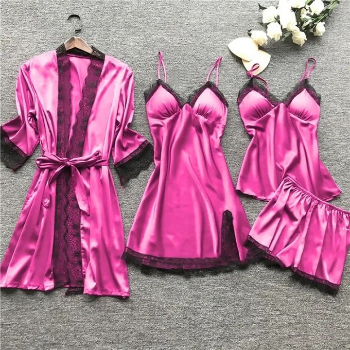 Long%20Sleeve%20Womens%20Pajamas%20Lace%20Lingerie%20Nightwear%20Underwear%20Sleepwear%204pc%20Suit%20Pajama%20Sets%20For%20Women%20Pijama%20Mujer%20-%20Image%202