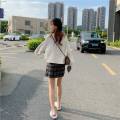 M144 Cardigan Short Top Women's Korean-Style Retro V Collar Net Red Sweater Loose French Lazy Style Sweater.