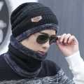 Knitted Hat Scarf Caps Neck Warmer Winter Hats For Men Women Skullies Beanies Warm Fleece Cap-Black - Cap For Men. 