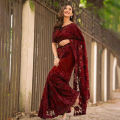 Indian Weightless Georgette Saree Black Color High Quality Embroidery Work On Blouse - A Touch of Opulence and Grace - Sari.