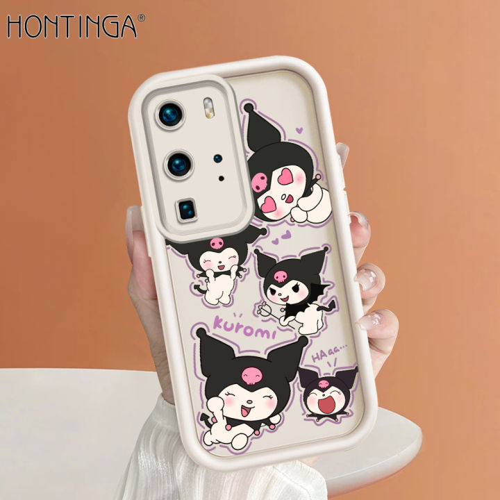 Hontinga for Huawei P40 Pro Back Cover Cartoon Kuromi Pattern Ladder Soft Camera Protection Rubber Phone Case