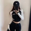 Y2K Vintage T-shirt Women Spring O Neck Long Sleeve Crop Top Korean Fashion Vintage High Street Zip Up Skinny Tees Streetwear. 