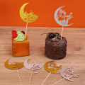 6pcs Eid Mubarak Cupcake Toppers Moon Mosque Pattern Cake Topper Ramadan Decoration party supplies. 