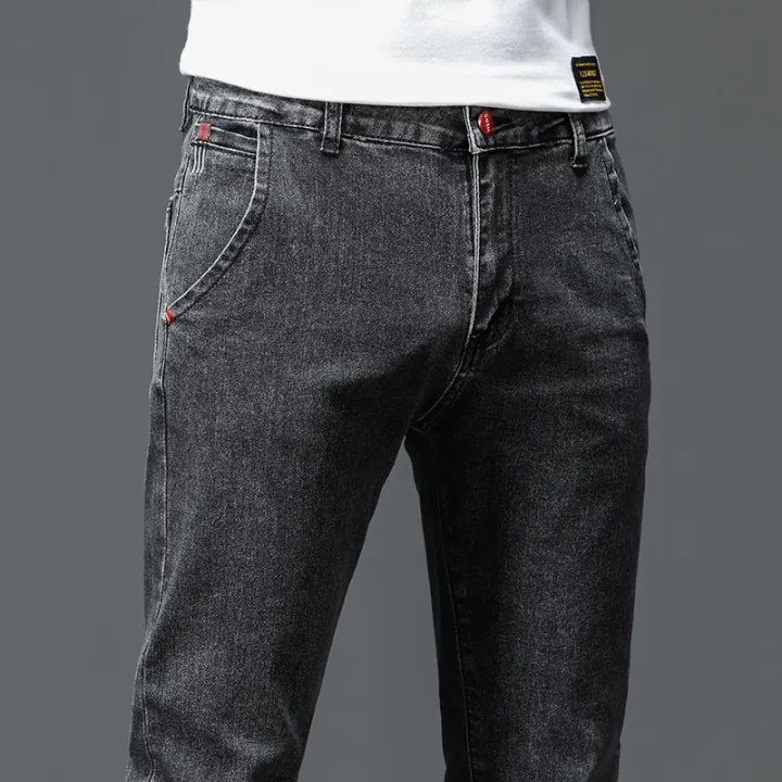 Solid%20Color%20Cotton%20Black%20Dark%20Gray%20Jeans%20Men's%20Trousers%20Classic%20Slim%20Stretch%20Casual%20Korean%20Fashion%20Youth%20Male%20Denim%20Trousers%20-%20Image%207