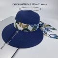 Women Summer Streamer Bow Bowler Hat Outdoor Large Rim Visor Foldable Sun Hat Beach Cap.