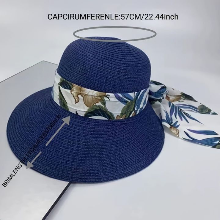 Women%20Summer%20Streamer%20Bow%20Bowler%20Hat%20Outdoor%20Large%20Rim%20Visor%20Foldable%20Sun%20Hat%20Beach%20Cap%20-%20Image%206