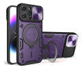 For iPhone 14 Pro Max Case Foldable 360 Degree Rotating Bracket Vehicle Mounted Sliding Hard Shockproof Rear Shell + Tempered Glass Screen Protector for iPhone 14 Pro Max Back Cover.