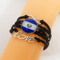 Fashion El Salvador Bracelet Charm El Salvador Flag Pattern Black Wax Thread Wrap Bracelets Bangles For Women And Men Jewelry. 