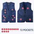 Men's Denim Vest Jacket Deep Blue Sleeveless Outerwear Waistcoat Multi-pocket Trucker Biker Jeans Sleeveless Jacket Gilet.