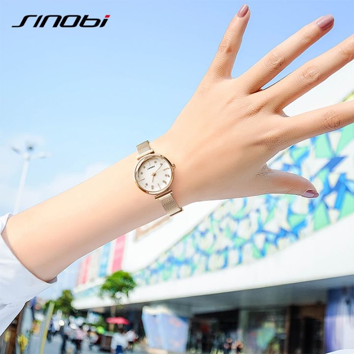 SINOBI%20Fashion%20Luxury%20Women's%20Watches%20Golden%20Stainless%20Steel%20Small%20Dial%20Bracelet%20Mesh%20Quartz%20Watch%20Ladies%20Wristwatch%20muje%20-%20Image%206