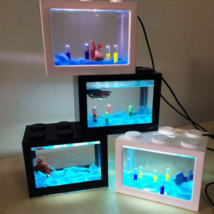 GJCUTE Mini Aquarium Fish Tank Lamp Control Color Circular AquariumMini ... - Tiny House Aquarium Accessories