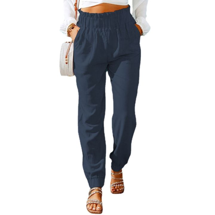 European%20and%20American%20Women's%20Casual%20Pants%20Spring%20New%20Solid%20Color%20Flounces%20Elastic%20Belt%20Leg%20Pants%20Women%20Drawstring%20Sweatpants%20-%20Image%202