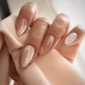 24Pcs Mid-length False Nails with Almond Head Design Brown Gold Lines Nails Oval Wearable French Press on Nail Tips. 