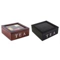 Wooden 9 Grids Tea Box Tea Bags Container Storage Box Square Gift Box Case Transparent Top Lid Jewelry Storage Box-Red  color. 