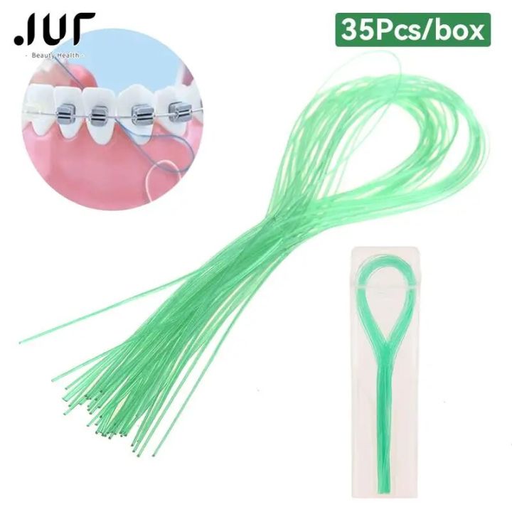 35pcs/lot Dental Floss Threader Dental Traction Line Oral For Crown Brace Bridge Implant Hoop Threading Braces Steel Traction
