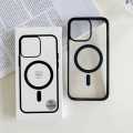 Magnetic Transparent Phone Case for iPhone 11 to 14 Pro Max with Slim Design Black and Gold Frame Supports Magsafe Charging. 