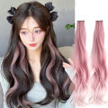 Long curly hair Color Hair Piece Hair Extensions Clip In Highlight Rainbow Hair Streak Pink Synthetic Hair Strands on Clips.