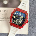 New men's three needle quartz watch for foreign trade, European and American sports silicone ghost head watch, barrel shaped Richard watch wholesale.