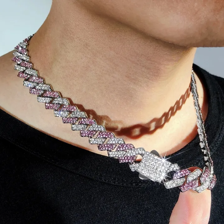 Men%20Women%20Pink%20Rhombus%20Cuban%20Chain%20Iced%20Out%202%20Row%20Rhinestone%20Cuban%20Link%20Chain%2014MM%20Prong%20Necklace%20Hiphop%20Jewelry%20-%20Image%203