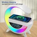 Wireless Charging Light Up Speaker G Shape LED Table Speaker Color Changing Alarm Clock Charger Stand Bedside Light (Charging only For Iphone). 