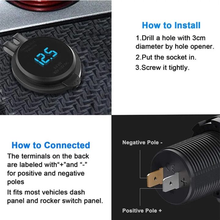 NEW%2083W%20USB%20C%20Car%20Charger%20Socket%20Adapter%2065W%20PD%20QC3.0%20Power%20Outlet%20w/%20LED%20Voltmeter%20Switch%20for%2012-24V%20Car%20Marine%20Motorcycle%20RV%20-%20Image%204