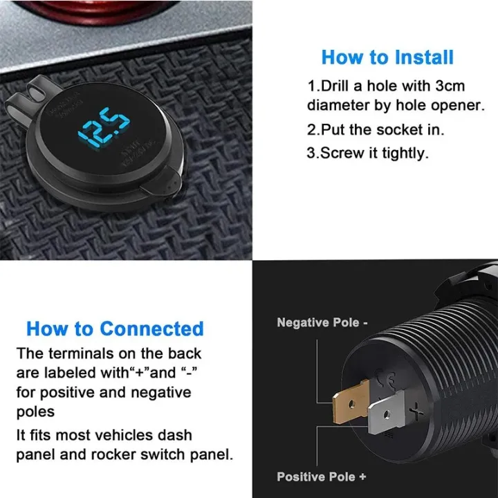 83W%20USB%20C%20Car%20Charger%20Socket%20DC%20Super%20Fast%20Charging%20Dual%20QC3.0%20PD%20with%20Switch%20LED%20Voltage%20Display%20for%2012V/24V%20Car%20Marine%20ATV%20-%20Image%203