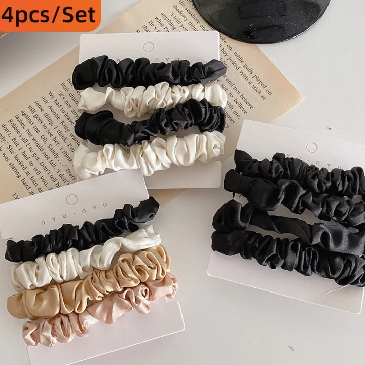 4pcs/pack%20Women%20Silky%20Satin%20Skinny%20Elastic%20Hair%20Band%20Girls%20Ponytail%20Holders%20Small%20Hair%20Rope%20Simple%20Hair%20Ties%20Korean%20Rubber%20Band%20-%20Image%203