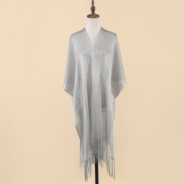 Flat mesh scarf, bright silk popular slit oversized shawl cape, spring and summer fashion versatile thin model