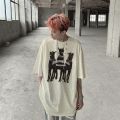 【Flash sale】 100%Cotton West Coast Fashion Doberman Short SleeveTT-shirt Men's Hound Printed High Street Retro Loose. 