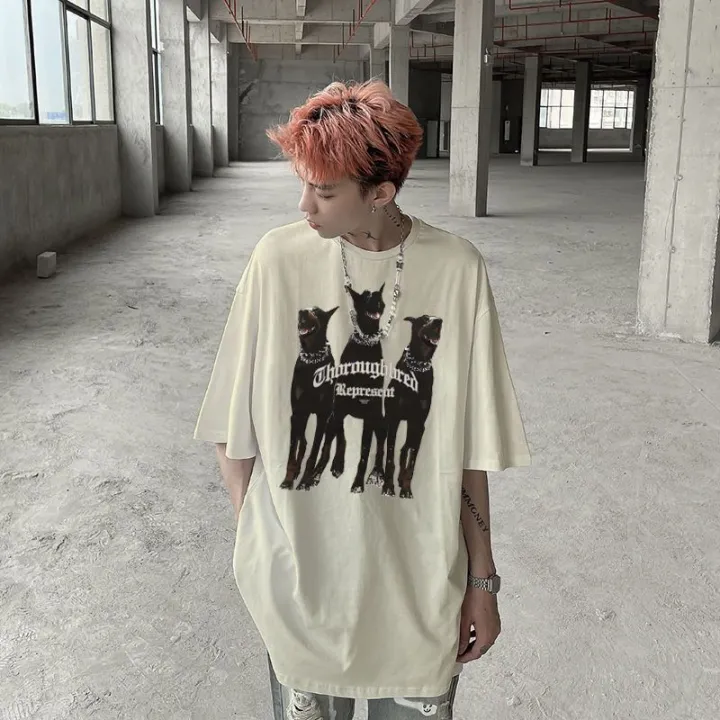 %E3%80%90Flash%20sale%E3%80%91%20100%25Cotton%20West%20Coast%20Fashion%20Doberman%20Short%20SleeveTT-shirt%20Men's%20Hound%20Printed%20High%20Street%20Retro%20Loose%20-%20Image%202