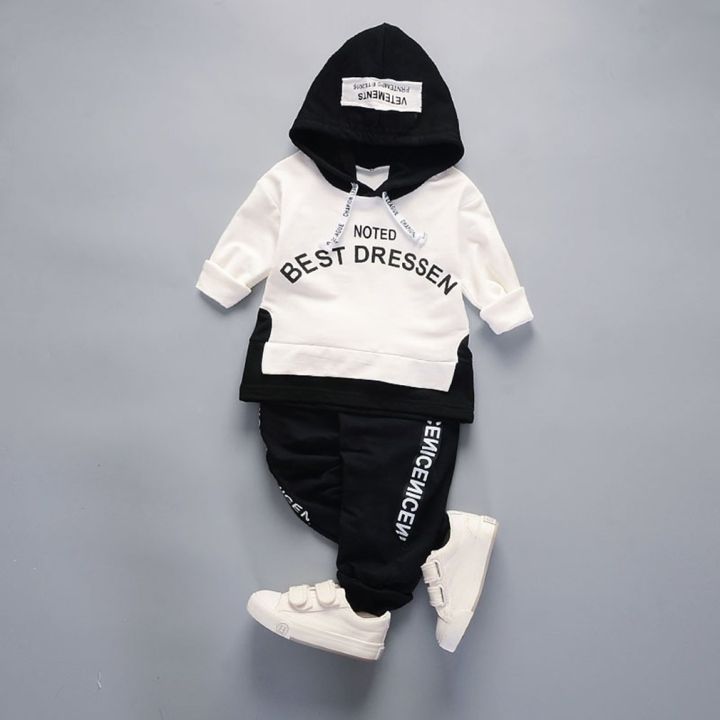 【LuckyBabyFans Store】（NEW）Cartoon English Full Cotton Children's Suit Children's Clothing In Autumn