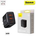Baseus 30W USB C Compact Quick Charger Support Type C PD Fast Charging Dual USB Port Portable 3 Ports Fast Phone Charger.