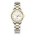 Olevs 5563 Silver & Golden Two Tone Stainless Steel Analog Wrist Watch For Women - White & Silver - Elegant and refined class. 