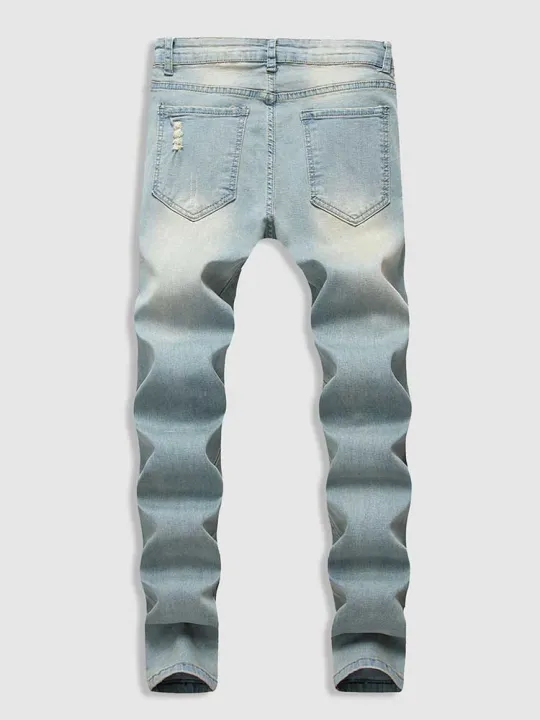 ZAFUL%20Men's%20Jeans%20Solid%20Faded%20Ripped%20Frayed%20Denim%20Jeans%20Mid-waist%20Slim%20Fitted%20Pants%20Ankle-length%20Zipper%20Trousers%20with%20Pocket%20-%20Image%202