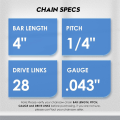 4Pcs Mini Chainsaw Chain 4 Inch Guide Saw Chain 1/4 LP Pitch, 28 Sections for Electric Protable Handheld Chain Saw Easy Install Easy to Use. 