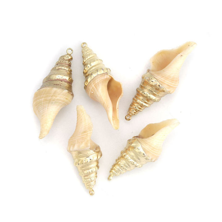 5 PCs Natural Shell Pendants Gold Conch/ Sea Snail Multicolors Charms For Fashion DIY Handmade Jewelry Making